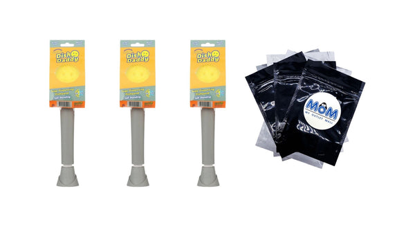 Dish Wand, Soap Dispensing Dish Brush, Texture Changing Sponge, Dish Scrub Brush with Scraper, Scrubbing Head, & Drip Stand - 3 packs - plus 3 My Outlet Mall Resealable Storage Pouches