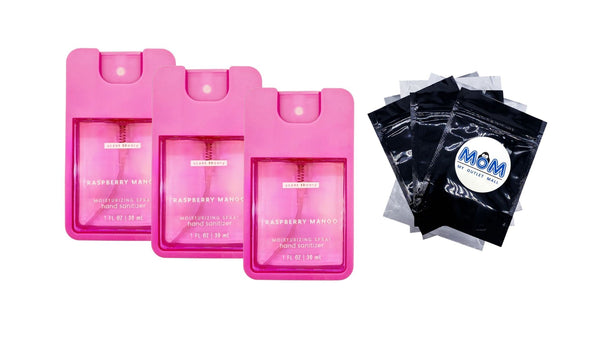 Hand Sanitizer Spray, Raspberry Mango - 3 packs - 1fl oz per pack - plus 3 My Outlet Mall Resealable Storage Pouches
