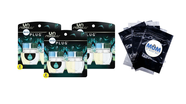 Unstopables Plug Refill Odor-Fighting Air Freshener Fresh Scent, 2 Refills - 3 packs - plus 3 My Outlet Mall Resealable Storage Pouches