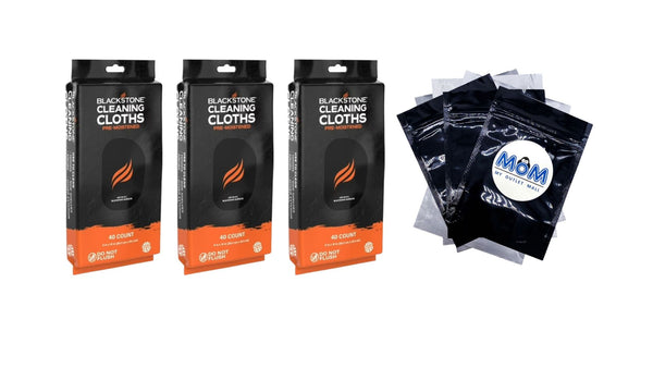 Griddle Cleaning Cloths (Pre-Moistened) - 3 packs - 40 Count per pack - plus 3 My Outlet Mall Resealable Storage Pouches