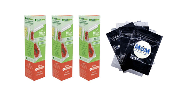 Heat Seal 11 in. Vacuum Sealer Roll, 11" x 12', Clear - 3 packs - plus 3 My Outlet Mall Resealable Storage Pouches