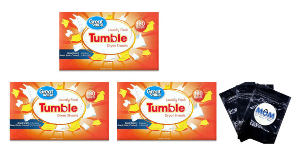 Tumble Dryer Sheets, Laundry Fresh- 3 pack - 180 count per pack - plus 3 My Outlet Mall Resealable Storage Pouches