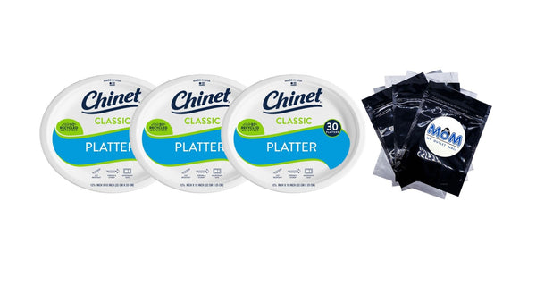 Classic Premium Disposable Paper Platters 12 ⅝ x 10", White - 3 packs - 30 Count per pack - plus 3 My Outlet Mall Resealable Storage Pouches