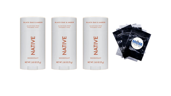 Deodorant, Aluminum Free, Black Oak & Amber, for Women and Men - 3 packs - 2.65 oz per pack - plus 3 My Outlet Mall Resealable Storage Pouches
