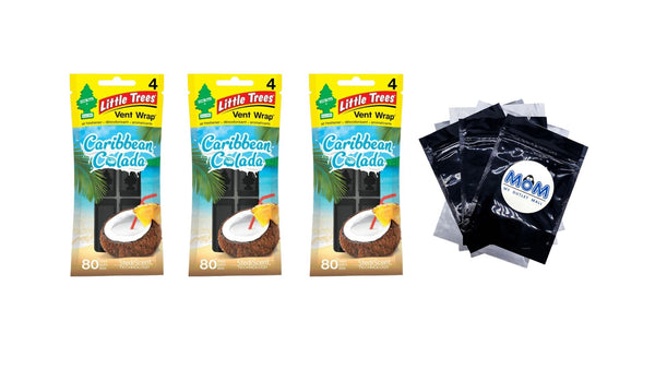 Air Freshener Vent Wrap Caribbean Colada - 3 pack - 4 count per pack plus 3 My Outlet Mall Resealable Storage Pouches