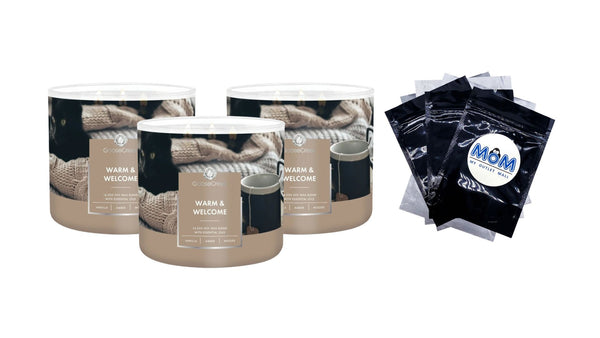 Warm & Welcome Scented 3-Wick Jar Candle - 3 packs - 14.5 oz per pack - plus 3 My Outlet Mall Resealable Storage Pouches