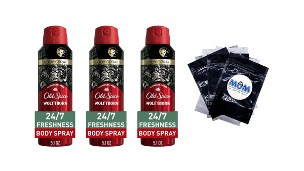 Aluminum Free Body Spray for Men, Wolfthorn - 3 packs - 5.1 oz per pack - plus 3 My Outlet Mall Resealable Storage Pouches