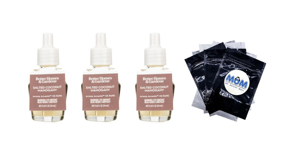 Aroma Accents Fragrance Oil, Salted Coconut & Mahogany - 3 packs - plus 3 My Outlet Mall Resealable Storage Pouches