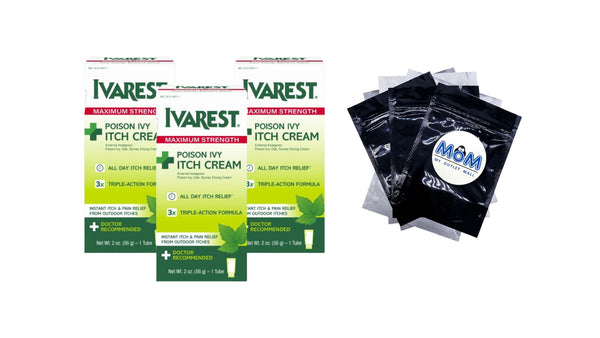 Poison Ivy Medicated Cream, Max Strength Relief, Fast-Acting, Anti-Itch, Unscented - 3 packs - 2 oz per pack - plus 3 My Outlet Mall Resealable Storage Pouches