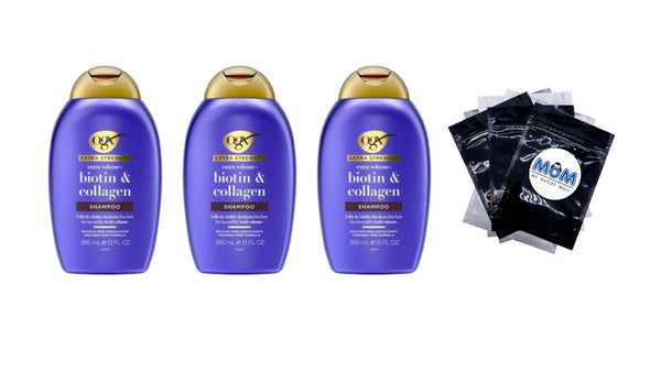Extra Strength Biotin & Collagen Shampoo - 3 packs - 13Fl oz per pack - plus 3 My Outlet Mall Resealable Storage Pouches