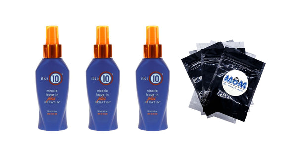 Miracle Leave-In Conditioner Plus Keratin - 3 packs - 4 oz per pack - plus 3 My Outlet Mall Resealable Storage Pouches