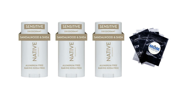Deodorant, Sensitive, Aluminum Free, Sandalwood & Shea Butter, for Women and Men - 3 packs - 2.65 oz per pack - plus 3 My Outlet Mall Resealable Storage Pouches
