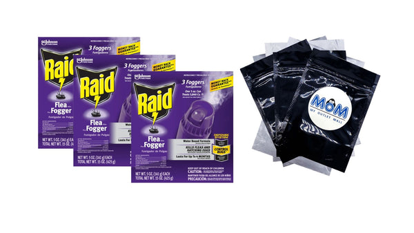 Flea Killer Plus Fogger, Room Treatment Flea Bomb Kills up to 4 Months, Fog Insecticide - 3 packs - 3 Count - plus 3 My Outlet Mall Resealable Storage Pouches