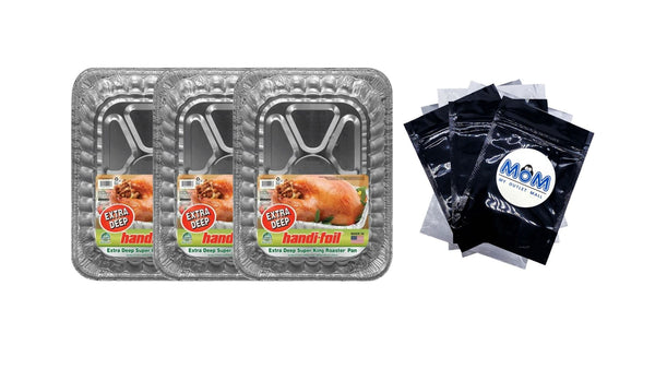 Extra Deep Aluminum Super King Roaster Pan, 17.13"x12.63"x4.25" - 3 packs - plus 3 My Outlet Mall Resealable Storage Pouches