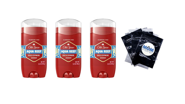 Men's Aluminum Free Deodorant, Invisible Solid Stick, Aqua Reef - 3 packs - 3 oz per pack - plus 3 My Outlet Mall Resealable Storage Pouches