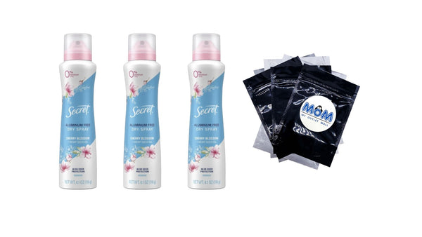 Aluminum Free Dry Spray Deodorant, Cherry Blossom - 3 packs - 4.1 oz per pack - plus 3 My Outlet Mall Resealable Storage Pouches