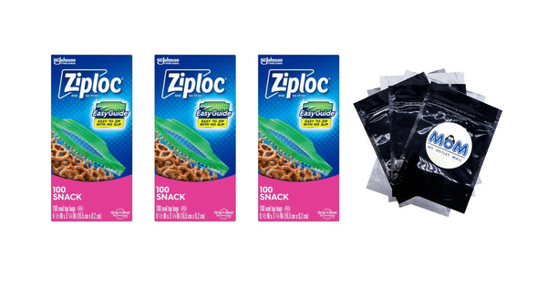 Snack Bags with Easy Guide Texture, Grip 'n Seal Technology - 3 packs - 100 Count per pack - plus 3 My Outlet Mall Resealable Storage Pouches