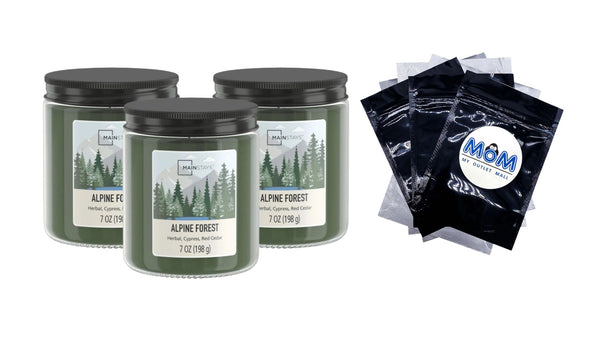Alpine Forest Scented Single-Wick Glass Jar Candle with Twist Lid - 3 packs - 7 oz per pack - plus 3 My Outlet Mall Resealable Storage Pouches