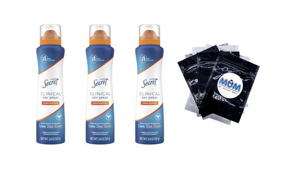 Clinical Strength Dry Spray Antiperspirant & Deodorant for Women, Stress Response Scent - 3 packs - 3.8 oz per pack - plus 3 My Outlet Mall Resealable Storage Pouches