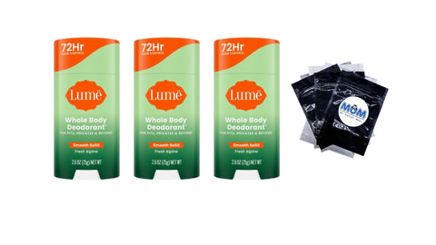 Whole Body Women’s Deodorant Smooth Solid Stick Aluminum-Free, Fresh Alpine Scent - 3 packs - 2.6 oz per pack - plus 3 My Outlet Mall Resealable Storage Pouches