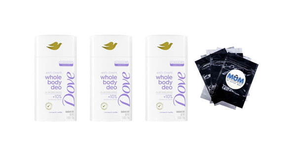 Aluminum Free Whole Body Deo Anti-Chafe Deodorant Stick Coconut & Vanilla - 3 packs - 2.6 oz per pack - plus 3 My Outlet Mall Resealable Storage Pouches