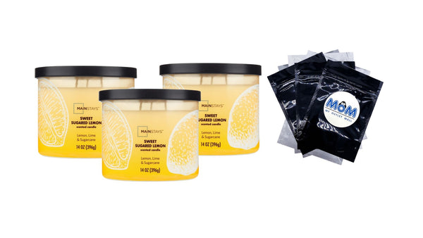 3-Wick Ombre Wrap Sweet Sugar Lemon Candle - 3 packs - 14 oz per pack - plus 3 My Outlet Mall Resealable Storage Pouches