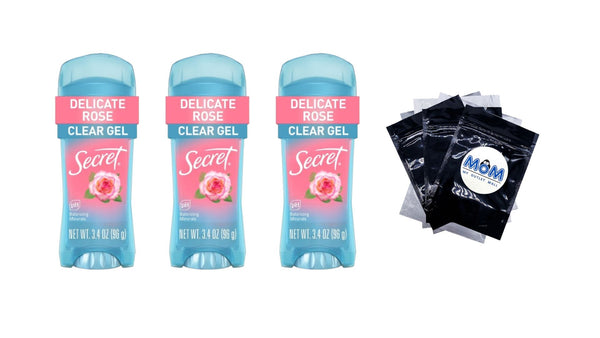 Clear Gel Antiperspirant and Deodorant for Women, Rose Scent - 3 packs - 3.4 oz per pack - plus 3 My Outlet Mall Resealable Storage Pouches