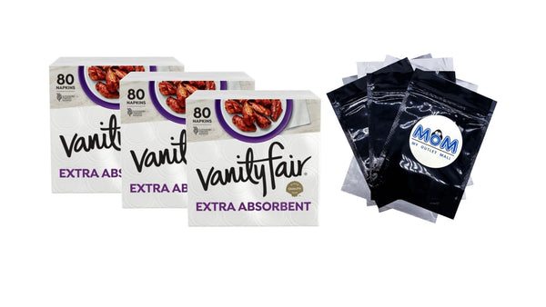 Extra Absorbent Paper Napkins, White, Soft and Strong Disposable Napkins - 3 packs - 80 Count per pack - plus 3 My Outlet Mall Resealable Storage Pouches