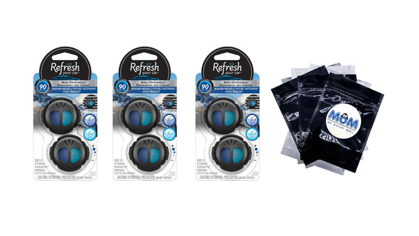 Mini Diffuser Air Freshener New Car/Cool Breeze Scent, 2 Count - 3 packs - plus 3 My Outlet Mall Resealable Storage Pouches