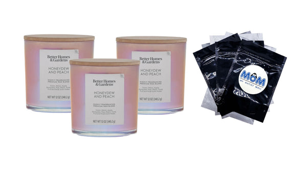 Honeydew & Peach Scented 2-Wick Iridescent Jar Candle - 3 packs - 12 oz per pack - plus 3 My Outlet Mall Resealable Storage Pouches