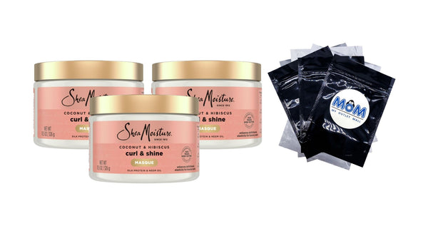 Curl and Shine Hair Mask with Shea Butter, Coconut, and Hibiscus - 3 packs - 11.5 oz per pack - plus 3 My Outlet Mall Resealable Storage Pouches
