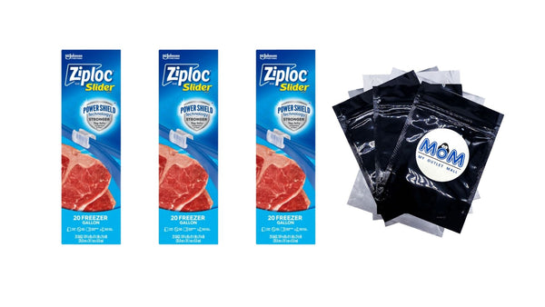 Brand Slider Freezer Bags with Power Shield Technology, Gallon - 3 packs - 20 Count - plus 3 My Outlet Mall Resealable Storage Pouches