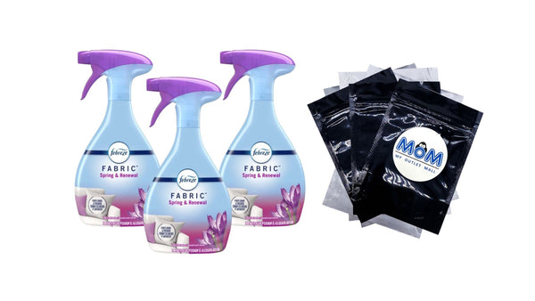 Fabric Spray Air Freshener, Odor-Fighting, Spring & Renewal - 3 packs - 23.6 fl oz per pack - plus 3 My Outlet Mall Resealable Storage Pouches