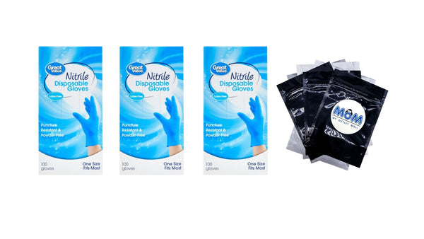 Nitrile Disposable Gloves, One Size - 3 packs - 100 Count - plus 3 My Outlet Mall Resealable Storage Pouches