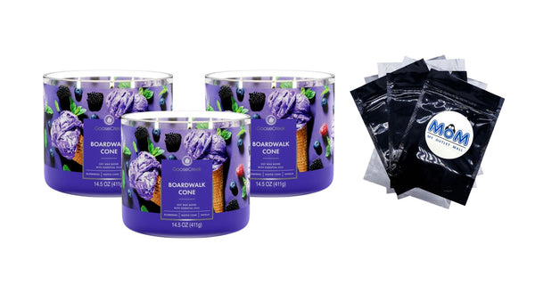 Boardwalk Cone Scented 3-Wick Jar Candle - 3 packs - 14.5 oz per pack - plus 3 My Outlet Mall Resealable Storage Pouches