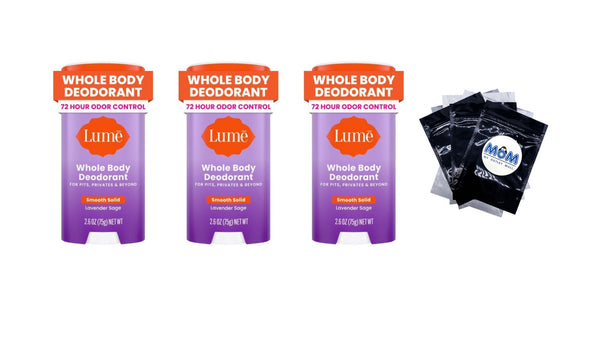 Whole Body Women’s Deodorant Smooth Solid Stick Aluminum Free, Lavender Sage - 3 packs - 2.6 oz per pack - plus 3 My Outlet Mall Resealable Storage Pouches
