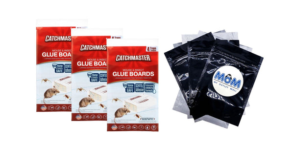 Mouse & Insect Solid Glue Board Traps Ready and Safe to Use Indoors - 3 packs - 4 Count - plus 3 My Outlet Mall Resealable Storage Pouches