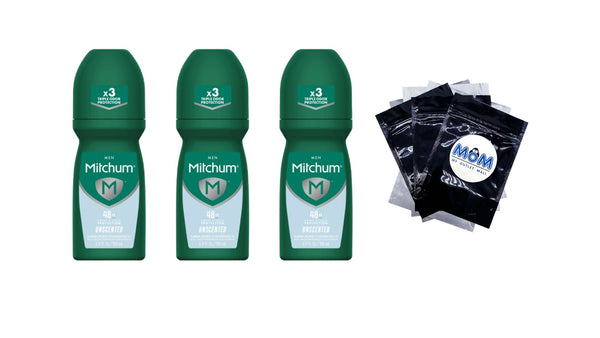 Men’s Triple Odor Protection Antiperspirant & Deodorant Roll-On, Unscented - 3 packs - 3.4 oz per pack - plus 3 My Outlet Mall Resealable Storage Pouches