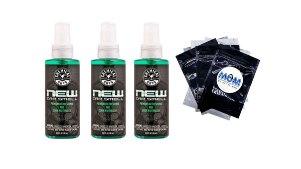 New Car Scent Air Freshener and Odor Eliminator - 3 packs - 4 oz per pack - plus 3 My Outlet Mall Resealable Storage Pouches