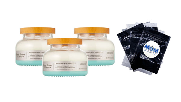Caribbean Sea Breeze Scented 2-Wick Ombre Bell Jar Candle - 3 packs - 18 oz per pack - plus 3 My Outlet Mall Resealable Storage Pouches