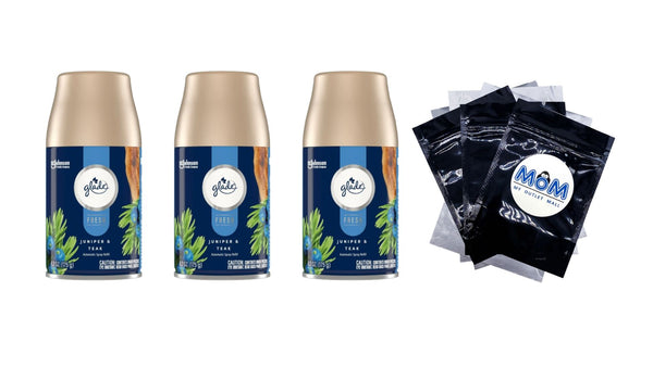 Automatic Spray Refill, Air Freshener, Infused with Essential Oils, Juniper & Teak - 3 packs - 6.2 oz per pack - plus 3 My Outlet Mall Resealable Storage Pouches