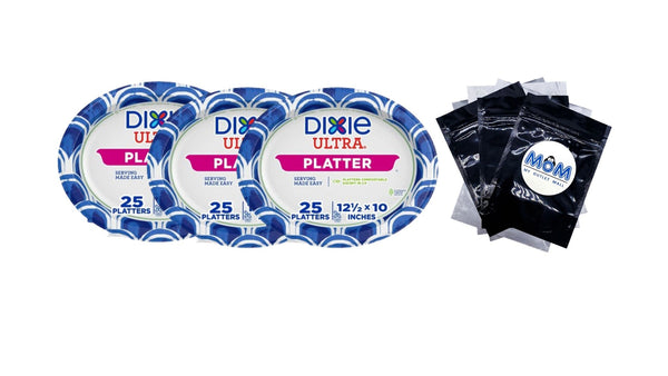 Ultra Platter Disposable Paper Plates, 12.5"x 10", Multi-Color - 3 packs - 25 Count per pack - plus 3 My Outlet Mall Resealable Storage Pouches
