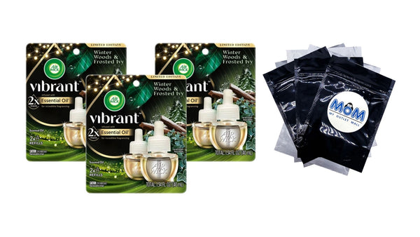 Vibrant Plug in Scented Oil Refill, Winter Woods and Frosted Ivy, 2 Refill  - 3 packs - plus 3 My Outlet Mall Resealable Storage Pouches