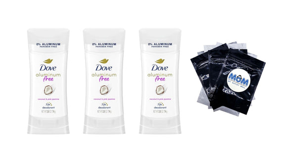 0% Aluminum Women's Deodorant Stick, Coconut and Pink Jasmine - 3 packs - 2.6 oz per pack - plus 3 My Outlet Mall Resealable Storage Pouches