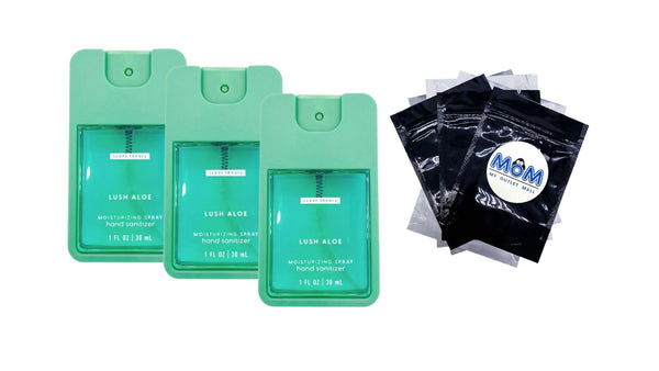 Hand Sanitizer Spray, Lush Aloe - 3 packs - 1fl oz per pack - plus 3 My Outlet Mall Resealable Storage Pouches