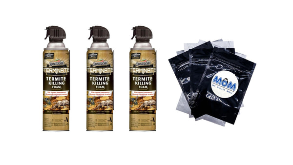Termite Killing Foam Aerosol, for Indoor and Outdoor Use - 3 packs - 16 oz per pack - plus 3 My Outlet Mall Resealable Storage Pouches