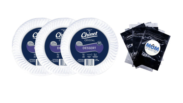 Crystal Premium Plastic Dessert Plates, Clear, 7” - 3 packs - 30 Count per pack - plus 3 My Outlet Mall Resealable Storage Pouches