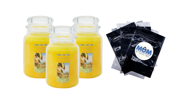 Candle Sicilian Lemon Original Large Scented Jar Candle - 3 packs - 22 oz per pack - plus 3 My Outlet Mall Resealable Storage Pouches