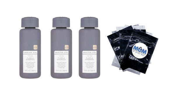 Hair Purple Shampoo for Blonde, Brunette, Silver + Grey Hair, Anti Brass + Yellow Tones, Sulfate Free Toning Shampoo - 3 packs - 10 oz per pack - plus 3 My Outlet Mall Resealable Storage Pouches