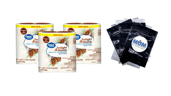 Automatic Air Freshener Spray Refill, Twilight Woods, Twin pack - 3 packs- plus 3 My Outlet Mall Resealable Storage Pouches